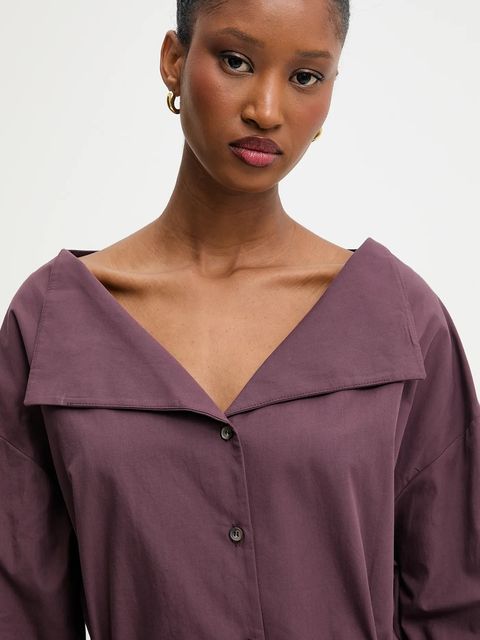 Answear.LAB koszula bawełniana damska kolor bordowy regular z kołnierzykiem klasycznym