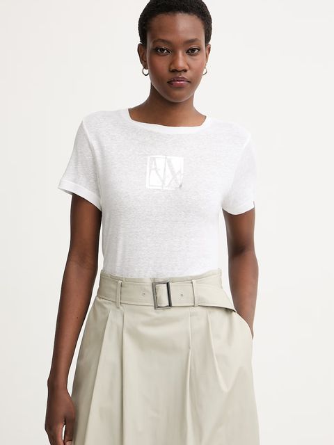 Armani Exchange T-shirt damski z dodatkiem lnu - zdjęcie produktu nr 1