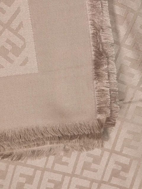 FENDI monogram-pattern frayed-hem scarf - Neutrals