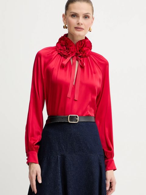 Luisa Spagnoli bluzka jedwabna damska kolor czerwony z aplikacją 542316 - zdjęcie produktu nr 1