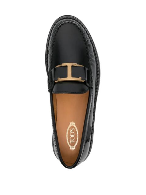 Tod's logo-plaque leather loafers - Black