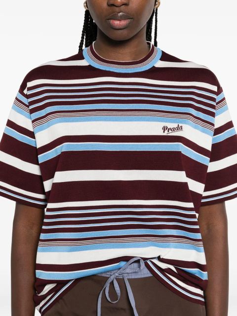 Prada striped embroidered T-shirt - Brown