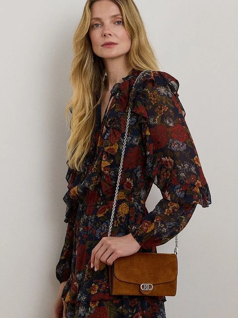 Lauren Ralph Lauren kopertówka zamszowa kolor brązowy 432980761