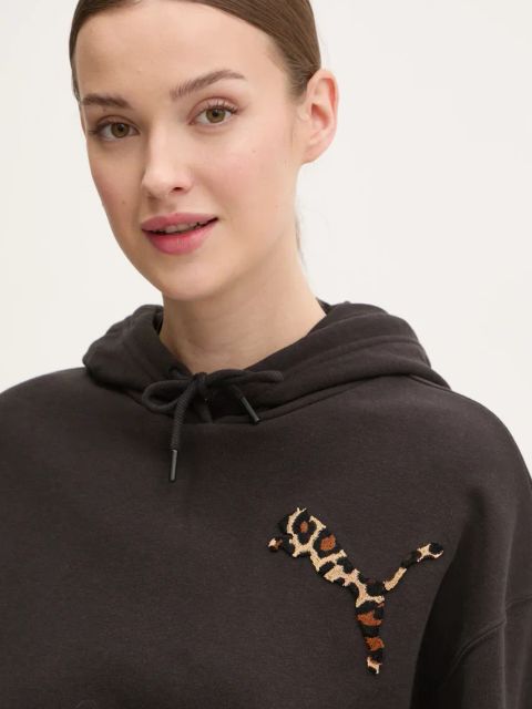 Puma bluza damska kolor czarny z kapturem z aplikacją 632338