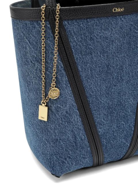 Chloé Spin leather-trim denim tote bag - Blue