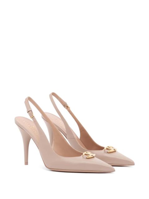 Valentino Garavani calfskin leather slingback VLogoThe Bold Edition pumps 100mm - Neutrals - zdjęcie produktu nr 2