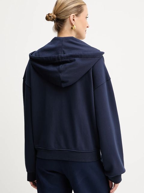 Pinko bluza bawełniana damska kolor granatowy z kapturem gładka 105509 A2RB