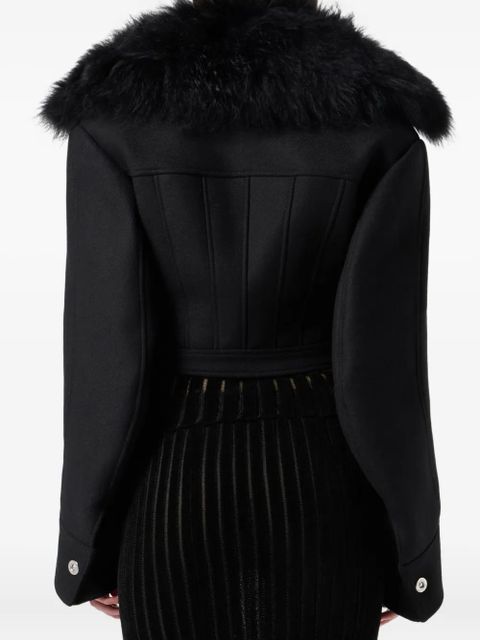 Blumarine faux-fur-collar cropped jacket - Black - zdjęcie produktu nr 2