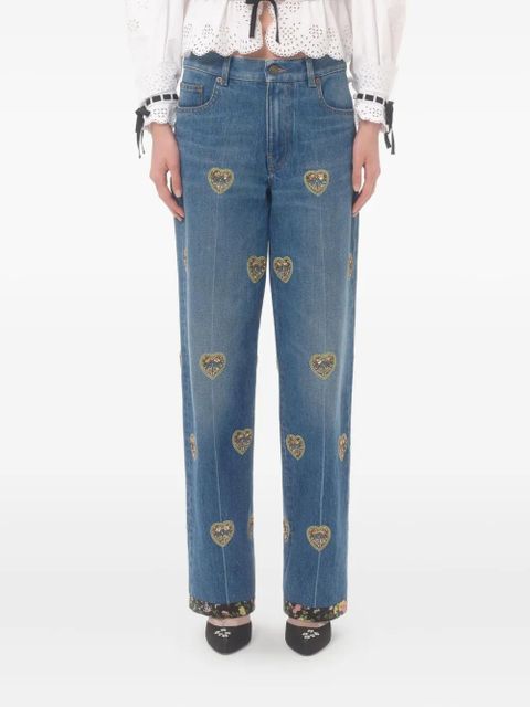 Valentino Garavani heart-embossed jeans - Blue