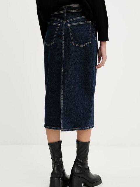 HUGO spódnica jeansowa kolor granatowy midi prosta 50541495