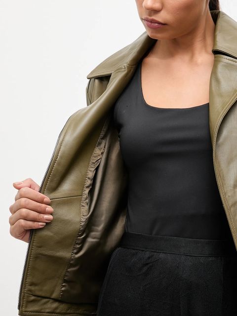 Answear.LAB ramoneska skórzana kolor zielony przejściowa