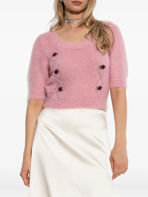 Alessandra Rich rose-embellished short-sleeved T-shirt - Pink