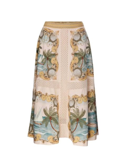 FARM Rio graphic-print crochet-panel skirt - Neutrals - zdjęcie produktu nr 1