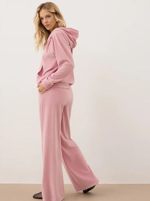 Bizuu spodnie dresowe welurowe VELORINA damskie kolor różowy z aplikacją VELORINA RÓŻOWY