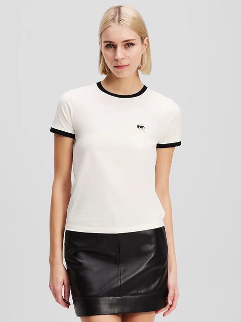 Karl Lagerfeld t-shirt bawełniany IKON damski kolor beżowy A3W17078