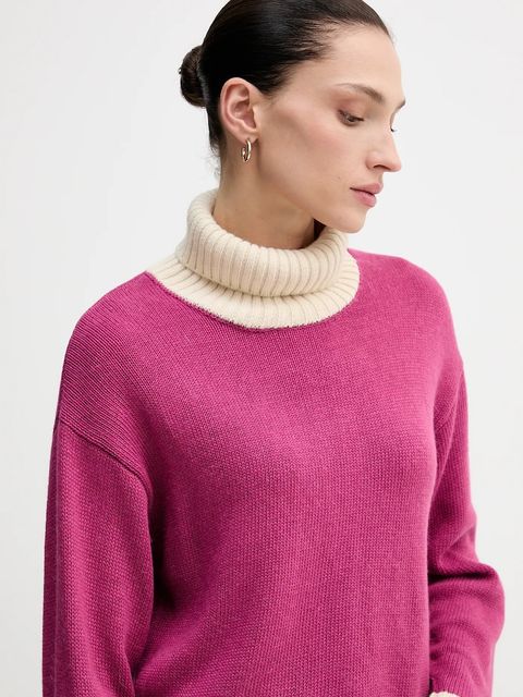 United Colors of Benetton sweter z dodatkiem wełny damski kolor różowy z golfem 16YCE204I