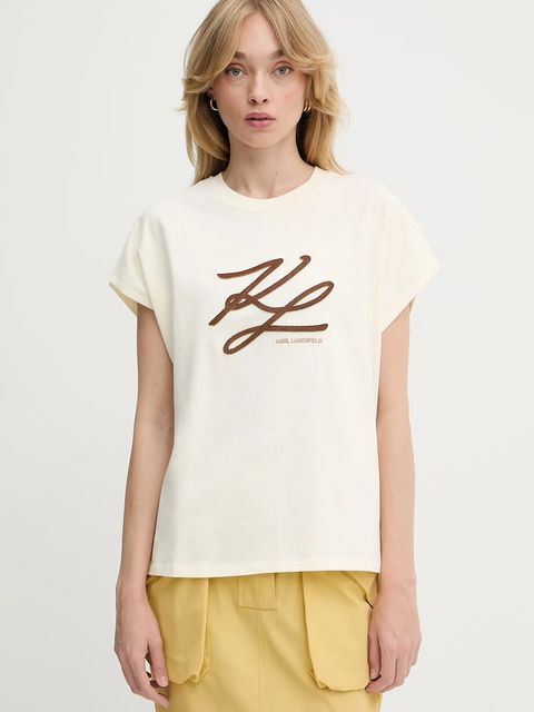 Karl Lagerfeld t-shirt bawełniany damski kolor beżowy A3W17014 - zdjęcie produktu nr 1
