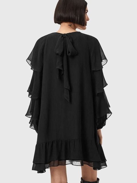 AllSaints sukienka z dodatkiem jedwabiu LISSIE kolor czarny mini rozkloszowana W100DD