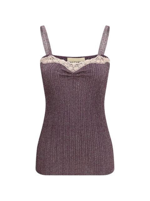 Valentino Garavani lace-trim ribbed top - Purple - zdjęcie produktu nr 1