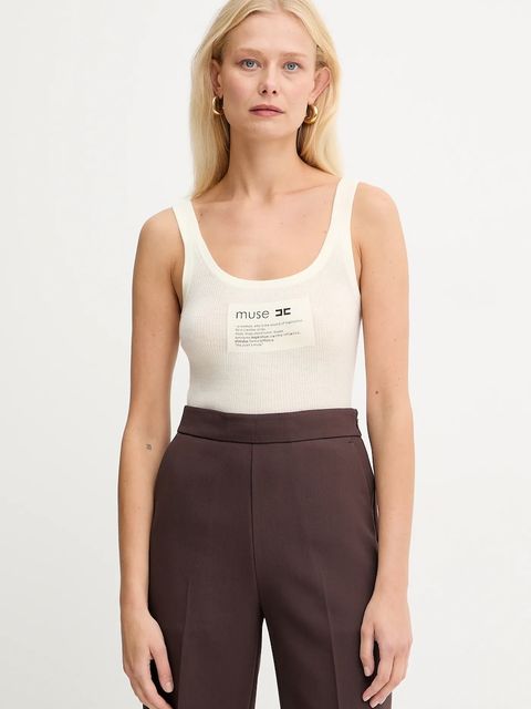 Elisabetta Franchi top z dodatkiem wełny kolor beżowy TK63B57E2 - zdjęcie produktu nr 1