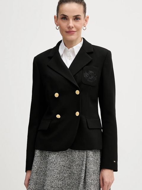 Tommy Hilfiger marynarka kolor czarny dwurzędowa gładka WW0WW48696 - zdjęcie produktu nr 1