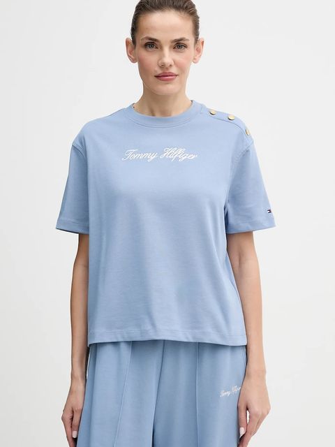 Tommy Hilfiger t-shirt bawełniany damski kolor niebieski WW0WW47819 - zdjęcie produktu nr 1