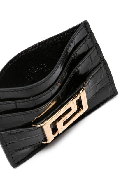 Versace Greca Goddess crocodile-embossed cardholder - Black