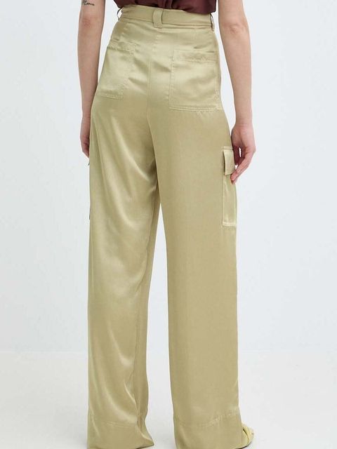 Marella spodnie damskie kolor zielony szerokie high waist 2413131131200