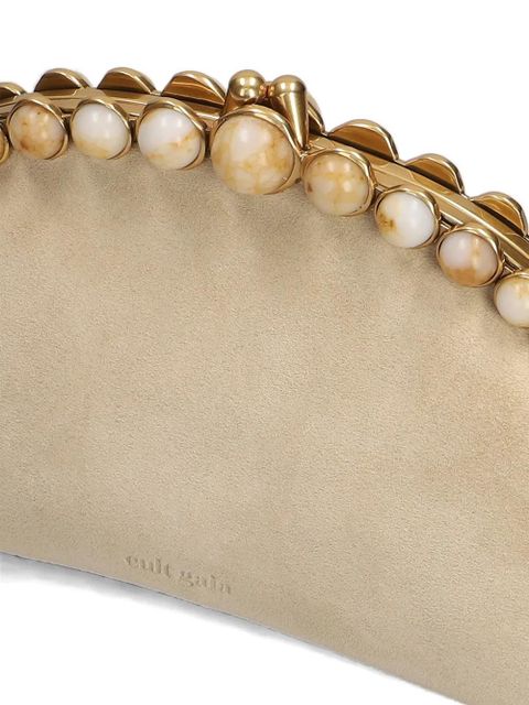 Cult Gaia bead-embellished suede clutch bag - Neutrals