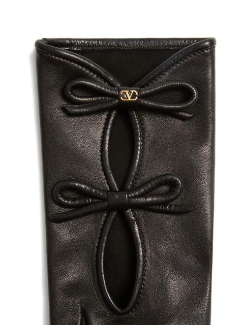 Valentino Garavani bow-embellished leather gloves - Black