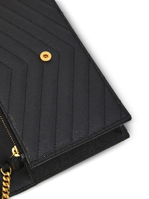 Saint Laurent Cassandre chevron quilted chain clutch - Black