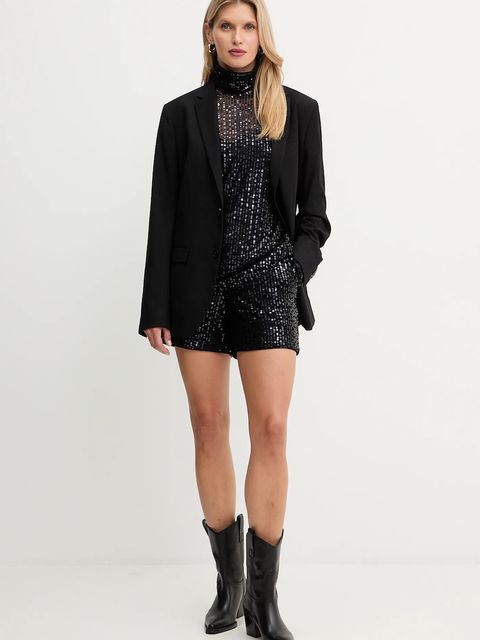 Karl Lagerfeld szorty damskie kolor czarny z aplikacją high waist A4W10125