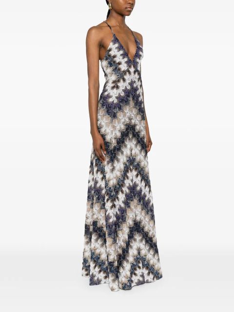 Missoni zigzag-pattern V-neck maxi dress - Blue