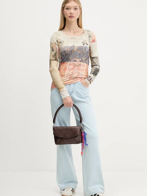 Desigual longsleeve LIMBANI damski kolor beżowy 25WWTK33 - zdjęcie produktu nr 2