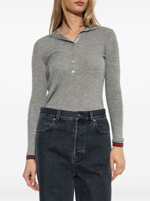 Gucci Web-Stripe trim polo top - Grey