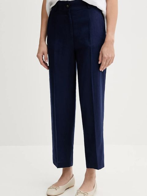 United Colors of Benetton spodnie lniane damskie kolor granatowy proste high waist 4AGHDF06R - zdjęcie produktu nr 1