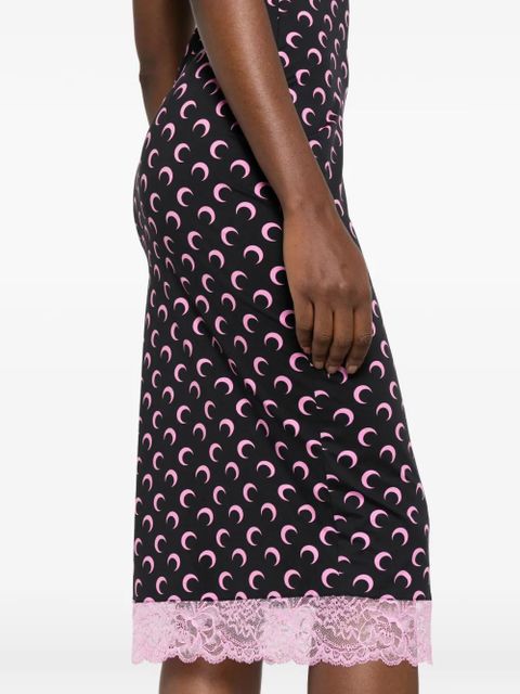 Marine Serre moon-print lace-trim midi dress - Black