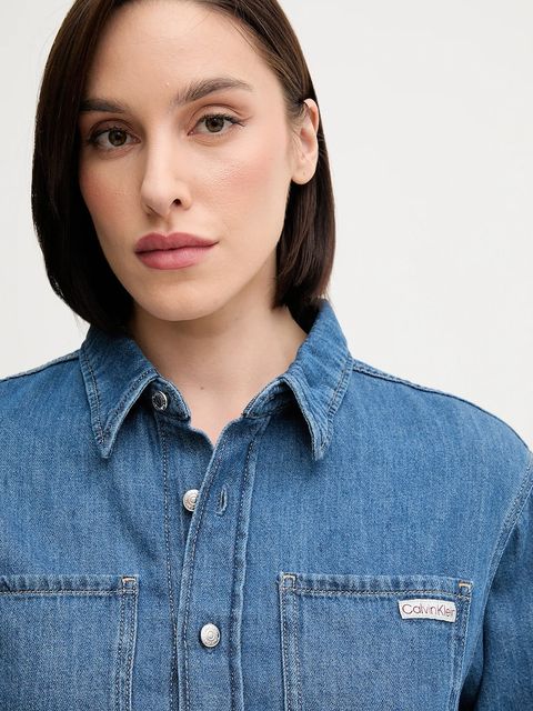 Calvin Klein Jeans sukienka z domieszką lnu kolor niebieski mini prosta J20J225169