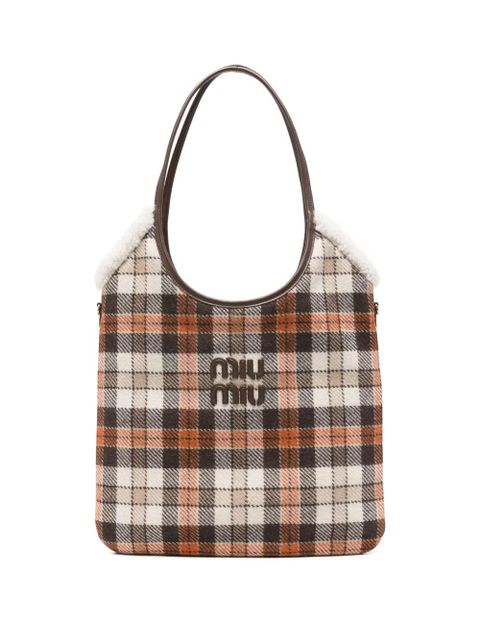 Miu Miu tartan tote bag - Brown - zdjęcie produktu nr 1