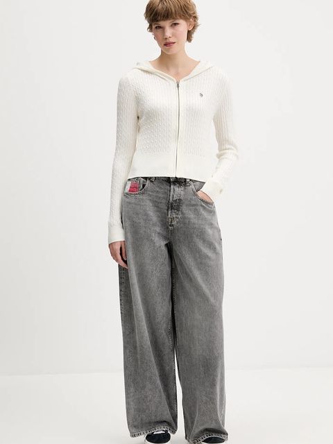 Guess Jeans kardigan z domieszką jedwabiu damska kolor beżowy lekki W5BR04 Z3HO2 - zdjęcie produktu nr 2