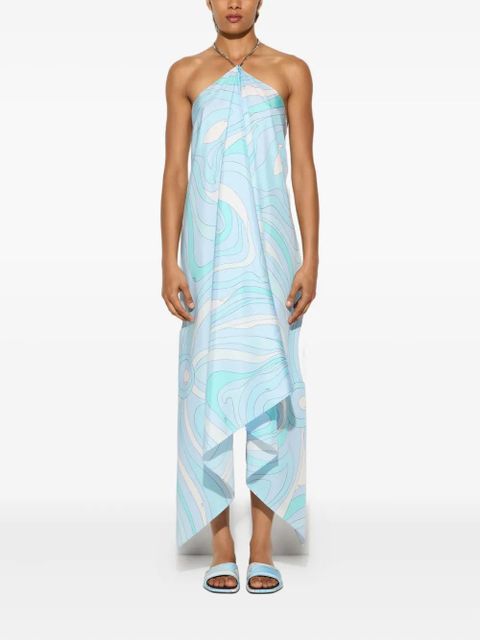 PUCCI marmo-print silk midi dress - Blue