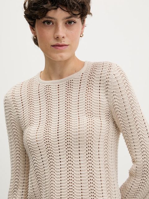 Sisley sweter bawełniany damski kolor beżowy lekki 1494M106O