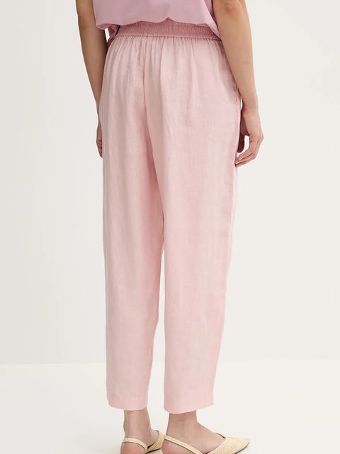 United Colors of Benetton spodnie lniane damskie kolor różowy szerokie high waist 4AGHDF08L