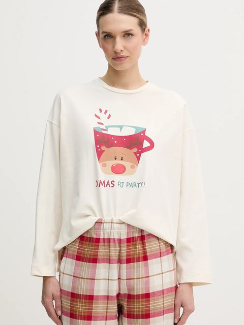 United Colors of Benetton longsleeve piżamowy damska kolor beżowy 3DKE3M07Y - zdjęcie produktu nr 1