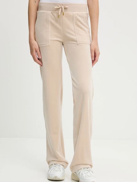 Juicy Couture spodnie dresowe welurowe DEL RAY POCKETED PANT damskie kolor beżowy gładkie JCAP180G - zdjęcie produktu nr 1
