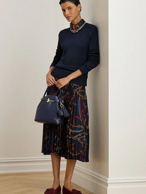 Lauren Ralph Lauren spódnica kolor granatowy midi rozkloszowana 200P03550 - zdjęcie produktu nr 2