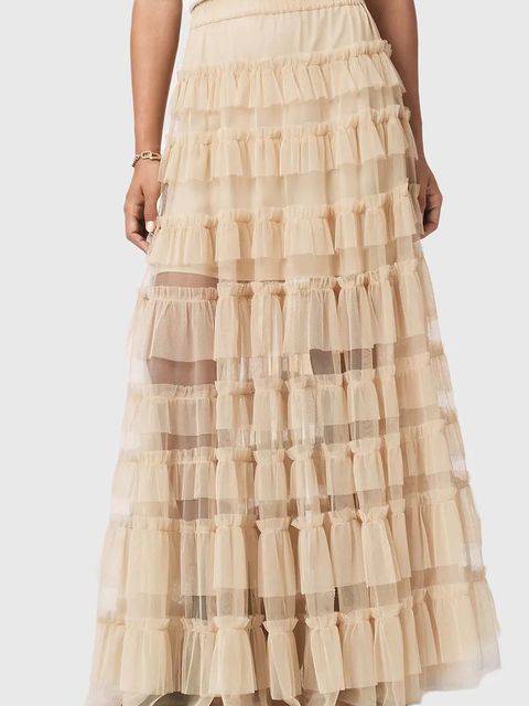 AllSaints spódnica kolor beżowy maxi rozkloszowana W071RD - zdjęcie produktu nr 1