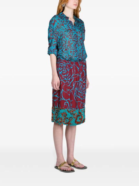 DRIES VAN NOTEN turquoise print loose shirt - Blue