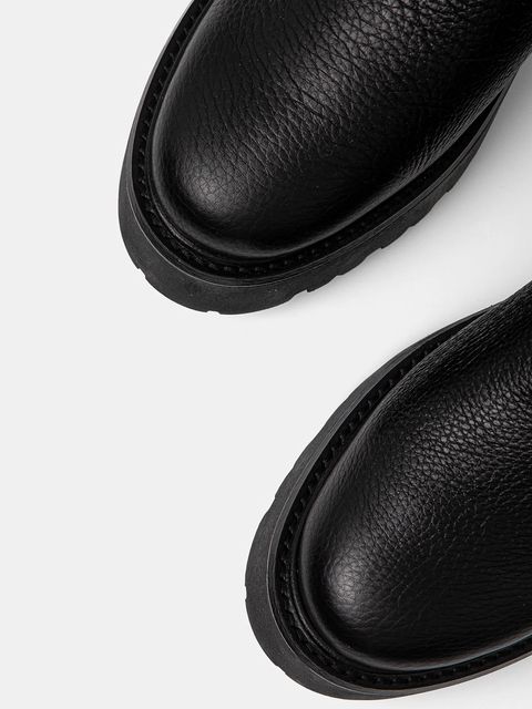 Karl Lagerfeld kozaki skórzane BURLY BIKER damskie kolor czarny na płaskim obcasie KL43490W