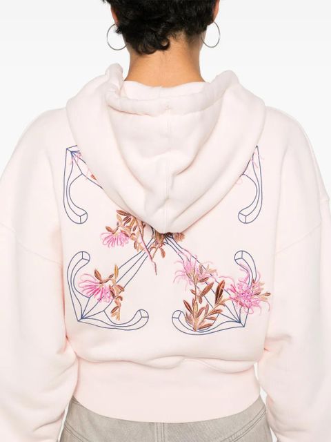 Off-White floral-embroidered cropped hoodie - Pink